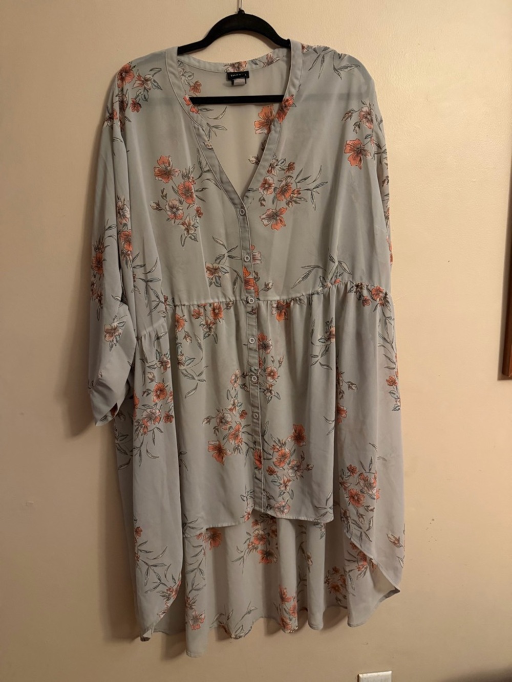 Gray Floral Button-Front Tunic Dress